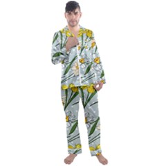 Narcissus Floral Botanical Flowers Men s Long Sleeve Satin Pajamas Set