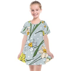 Narcissus Floral Botanical Flowers Kids  Smock Dress by Cowasu