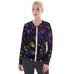 Stained Glass Crystal Art Velvet Zip Up Jacket by Cowasu