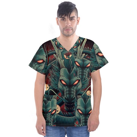 Dragon Art Men s V-neck Scrub Top by Cowasu