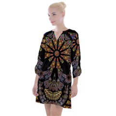 Skull Death Mosaic Artwork Stained Glass Open Neck Shift Dress by Cowasu