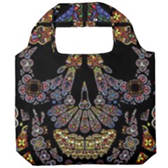 Skull Death Mosaic Artwork Stained Glass Foldable Grocery Recycle Bag by Cowasu