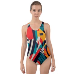 Colorful Abstract Cut-out Back One Piece Swimsuit by Jack14