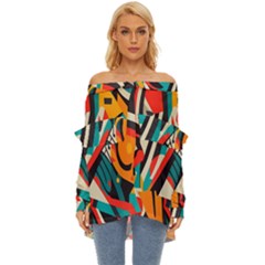 Colorful Abstract Off Shoulder Chiffon Pocket Shirt