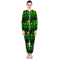 Green Monster Cartoon Seamless Tile Abstract Onepiece Jumpsuit (ladies)
