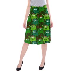 Green Monster Cartoon Seamless Tile Abstract Midi Beach Skirt