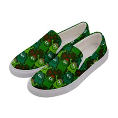 Green Monster Cartoon Seamless Tile Abstract Women s Canvas Slip Ons by Bangk1t