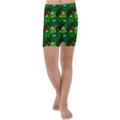 Green Monster Cartoon Seamless Tile Abstract Kids  Lightweight Velour Capri Yoga Leggings by Bangk1t