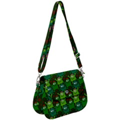 Green Monster Cartoon Seamless Tile Abstract Saddle Handbag