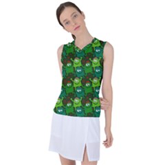 Green Monster Cartoon Seamless Tile Abstract Women s Sleeveless Sports Top