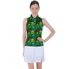 Green Monster Cartoon Seamless Tile Abstract Women s Sleeveless Polo Tee