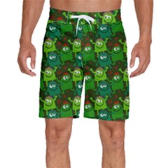 Green Monster Cartoon Seamless Tile Abstract Men s Beach Shorts