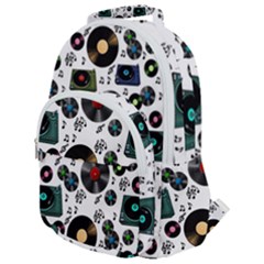 Records Vinyl Seamless Background Rounded Multi Pocket Backpack