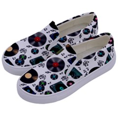 Records Vinyl Seamless Background Kids  Canvas Slip Ons