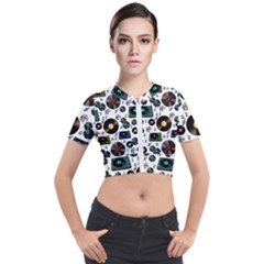 Records Vinyl Seamless Background Short Sleeve Cropped Jacket