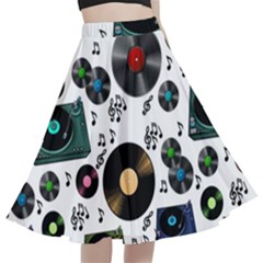 Records Vinyl Seamless Background A-line Full Circle Midi Skirt With Pocket