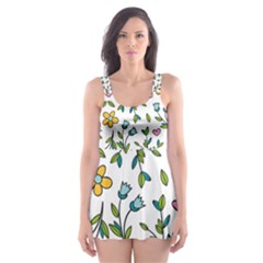 Flower Floral Pattern Skater Dress Swimsuit