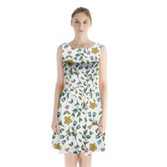 Flower Floral Pattern Sleeveless Waist Tie Chiffon Dress