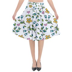 Flower Floral Pattern Flared Midi Skirt