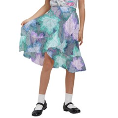 Leaves Glitter Background Winter Kids  Ruffle Flared Wrap Midi Skirt