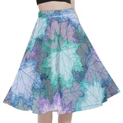 Leaves Glitter Background Winter A-line Full Circle Midi Skirt With Pocket