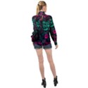 Roses Pink Teal High Neck Long Sleeve Chiffon Top View2