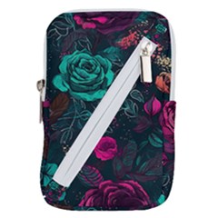 Roses Pink Teal Belt Pouch Bag (large)