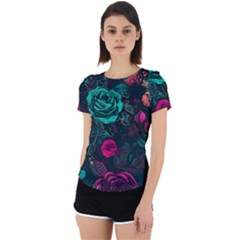 Roses Pink Teal Back Cut Out Sport Tee