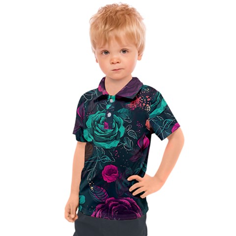 Roses Pink Teal Kids  Polo Tee by Bangk1t