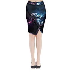 Psychedelic Astronaut Trippy Space Art Midi Wrap Pencil Skirt