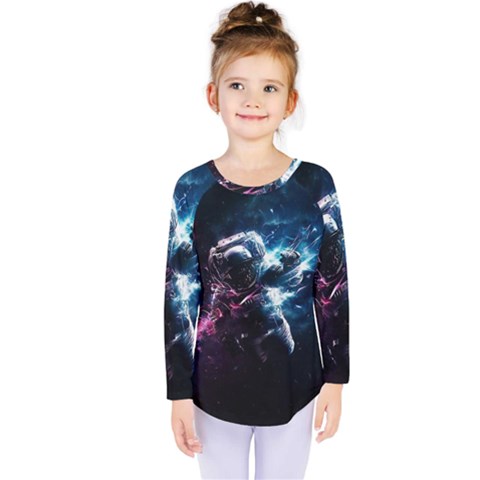 Psychedelic Astronaut Trippy Space Art Kids  Long Sleeve Tee by Bangk1t