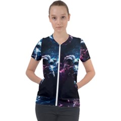 Psychedelic Astronaut Trippy Space Art Short Sleeve Zip Up Jacket by Bangk1t