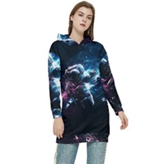 Psychedelic Astronaut Trippy Space Art Women s Long Oversized Pullover Hoodie