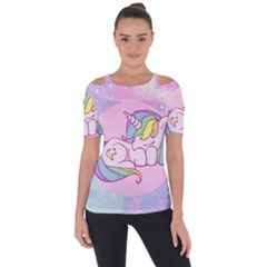 Unicorn Stitch Shoulder Cut Out Short Sleeve Top