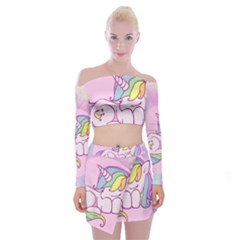 Unicorn Stitch Off Shoulder Top With Mini Skirt Set by Bangk1t