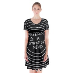Psychedelic Art Freedom Is A State Of Mind Trippy Quotes Short Sleeve V-neck Flare Dress