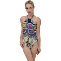 Vintage Trippy Aesthetic Psychedelic 70s Aesthetic Go With The Flow One Piece Swimsuit