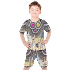 Vintage Trippy Aesthetic Psychedelic 70s Aesthetic Kids  Tee And Shorts Set