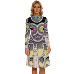 Vintage Trippy Aesthetic Psychedelic 70s Aesthetic Long Sleeve Shirt Collar A-line Dress