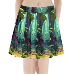 Rainforest Jungle Cartoon Animation Background Pleated Mini Skirt