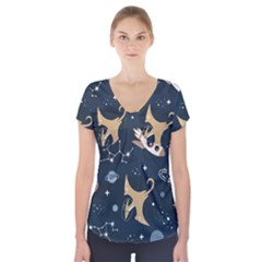 Space Theme Art Pattern Design Wallpaper Short Sleeve Front Detail Top by Ndabl3x