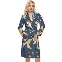 Space Theme Art Pattern Design Wallpaper Long Sleeve Velvet Robe by Ndabl3x