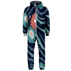 Waves Flowers Pattern Water Floral Minimalist Hooded Jumpsuit (men) by Ndabl3x