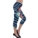 Waves Flowers Pattern Water Floral Minimalist Lightweight Velour Capri Leggings  View4