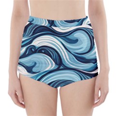Pattern Ocean Waves Arctic Ocean Blue Nature Sea High-waisted Bikini Bottoms by Ndabl3x