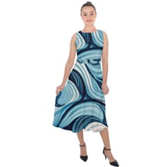 Pattern Ocean Waves Arctic Ocean Blue Nature Sea Midi Tie-back Chiffon Dress by Ndabl3x