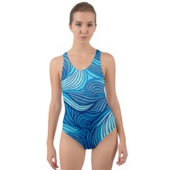 Ocean Waves Sea Abstract Pattern Water Blue Cut-out Back One Piece Swimsuit by Ndabl3x