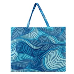 Ocean Waves Sea Abstract Pattern Water Blue Zipper Large Tote Bag by Ndabl3x