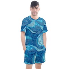 Ocean Waves Sea Abstract Pattern Water Blue Men s Mesh Tee And Shorts Set
