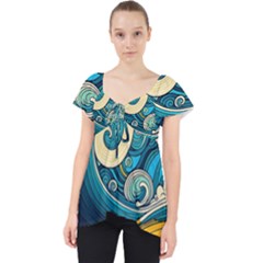 Waves Wave Ocean Sea Abstract Whimsical Abstract Art Lace Front Dolly Top